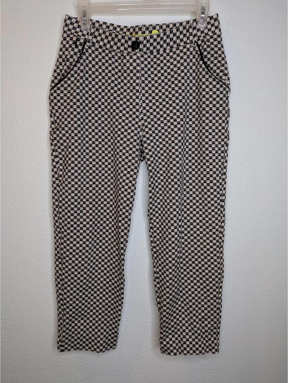 Betabrand Women's Dress Pant Size M Black White Cat Houndstooth Print Stretch